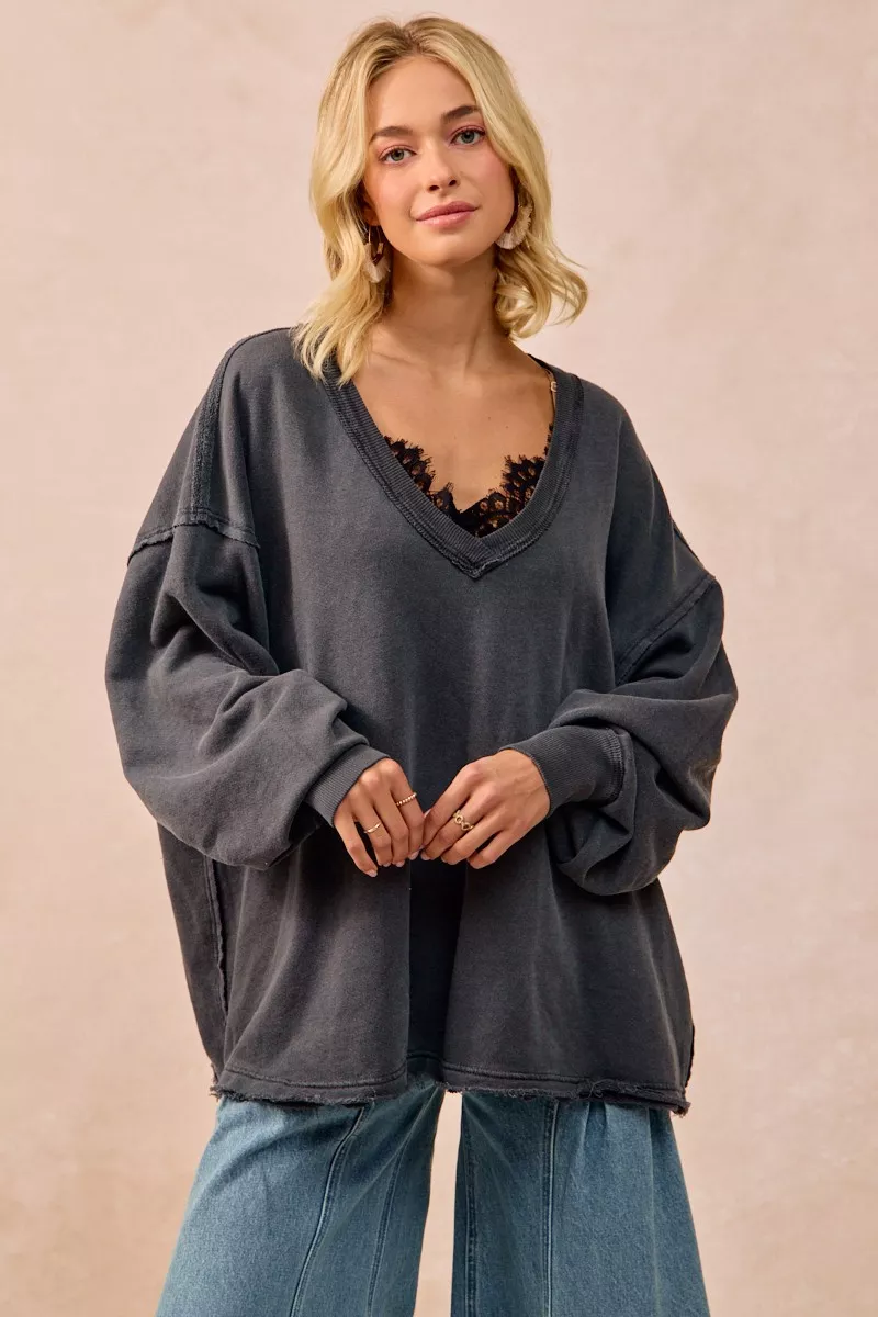 BiBi Mineral Washed French Terry Oversized Sweatshirt - Image 6