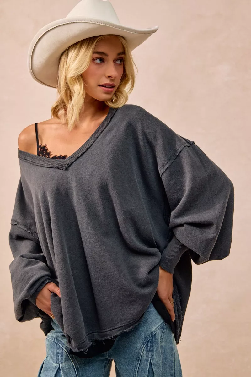 BiBi Mineral Washed French Terry Oversized Sweatshirt - Image 8