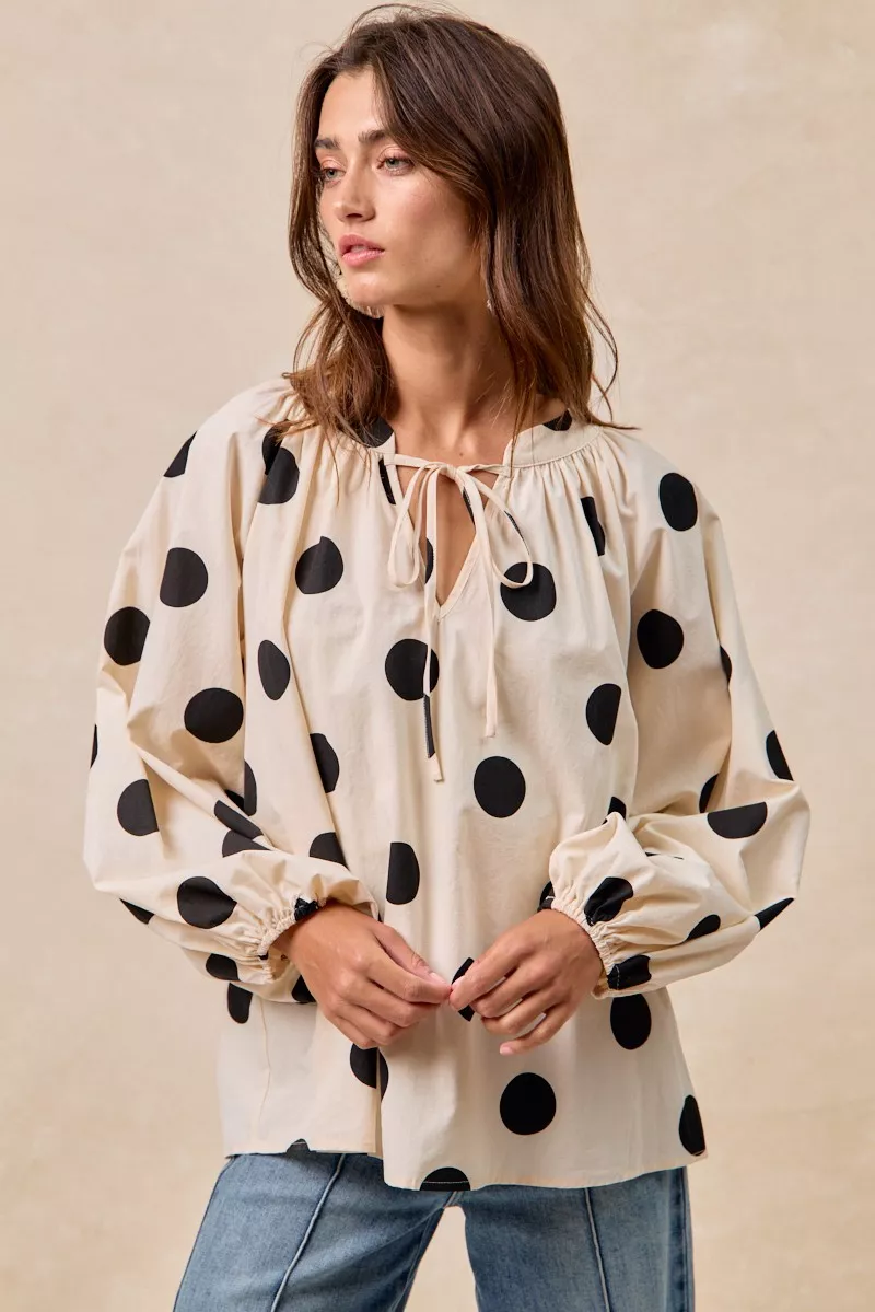 BiBi Polka Dot Exaggerated Balloon Sleeves Blouse - Image 3