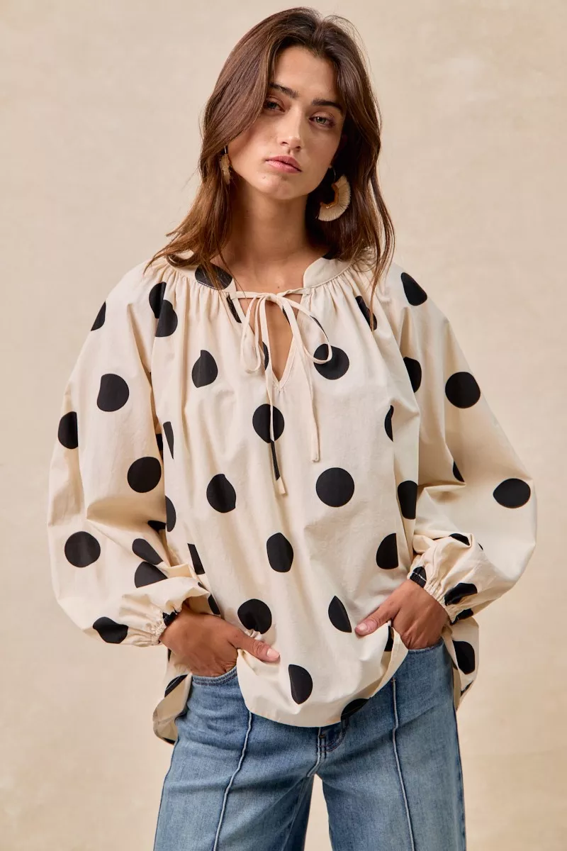 BiBi Polka Dot Exaggerated Balloon Sleeves Blouse - Image 8