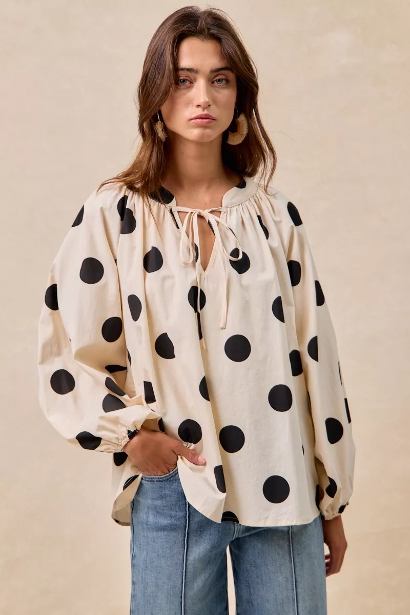 BiBi Polka Dot Exaggerated Balloon Sleeves Blouse - Image 9