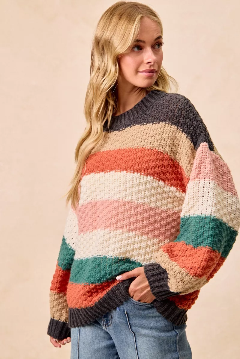 BiBi Stripes Color Block Chunky Sweater - Image 4