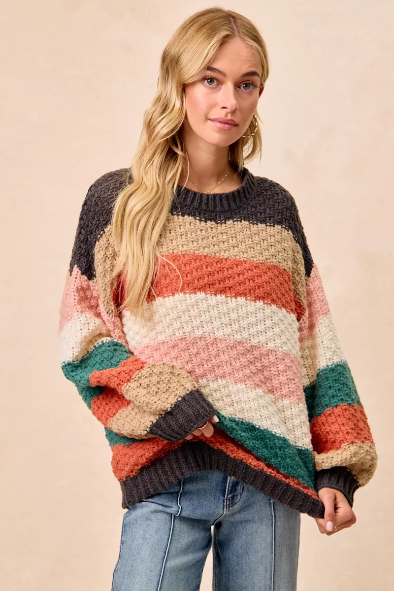 BiBi Stripes Color Block Chunky Sweater - Image 5