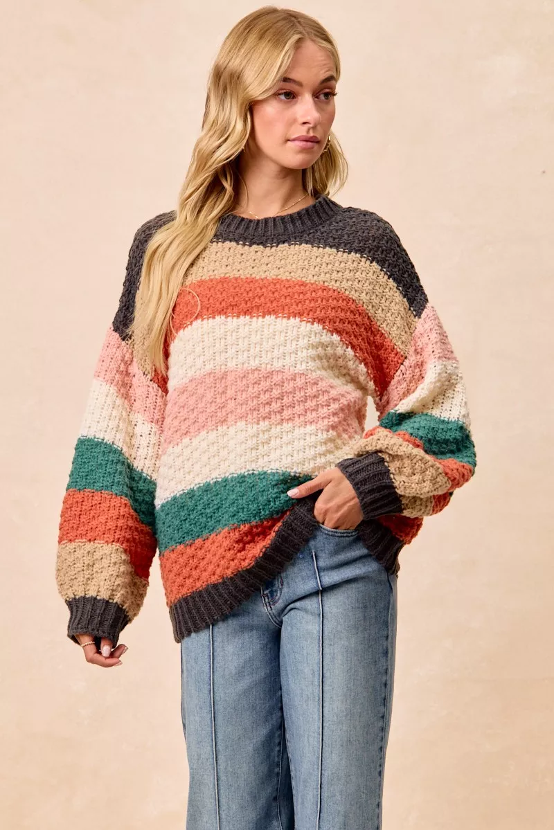 BiBi Stripes Color Block Chunky Sweater - Image 9