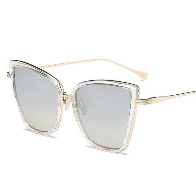 Big Cat Eye Sunglasses Women Black Mirror Sun Glasses - Image 11