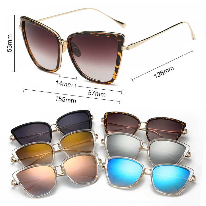 Big Cat Eye Sunglasses Women Black Mirror Sun Glasses - Image 2