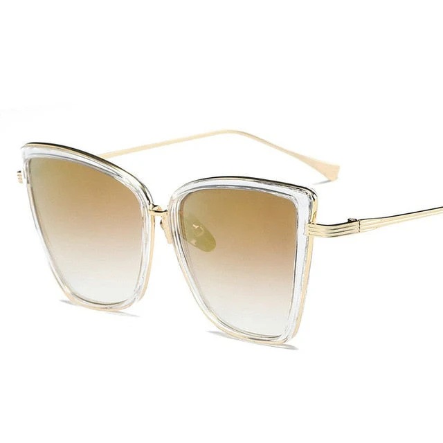 Big Cat Eye Sunglasses Women Black Mirror Sun Glasses - Image 8