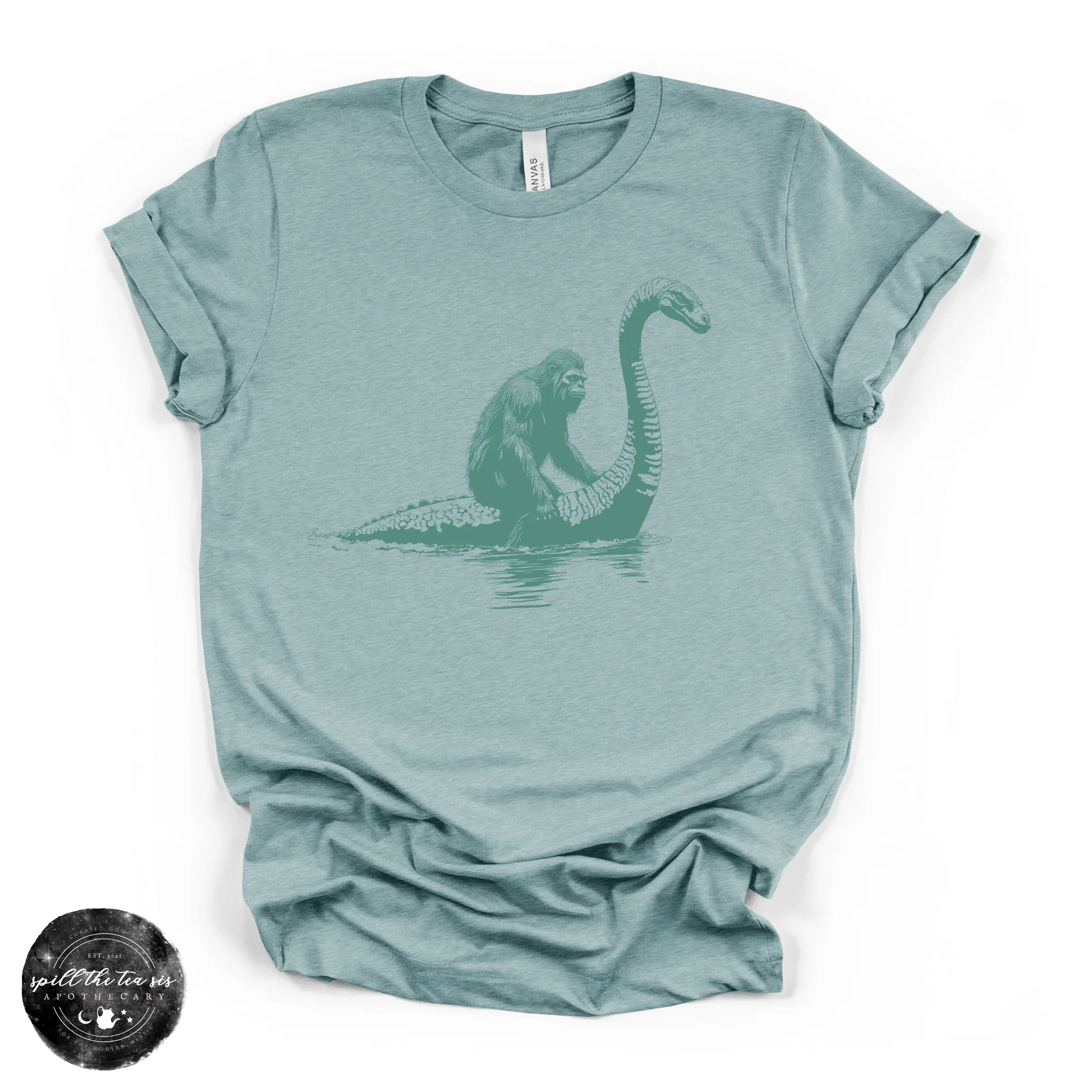 Bigfoot Riding Nessy Tee | Funny Cryptid Graphic T-Shirt - Image 3