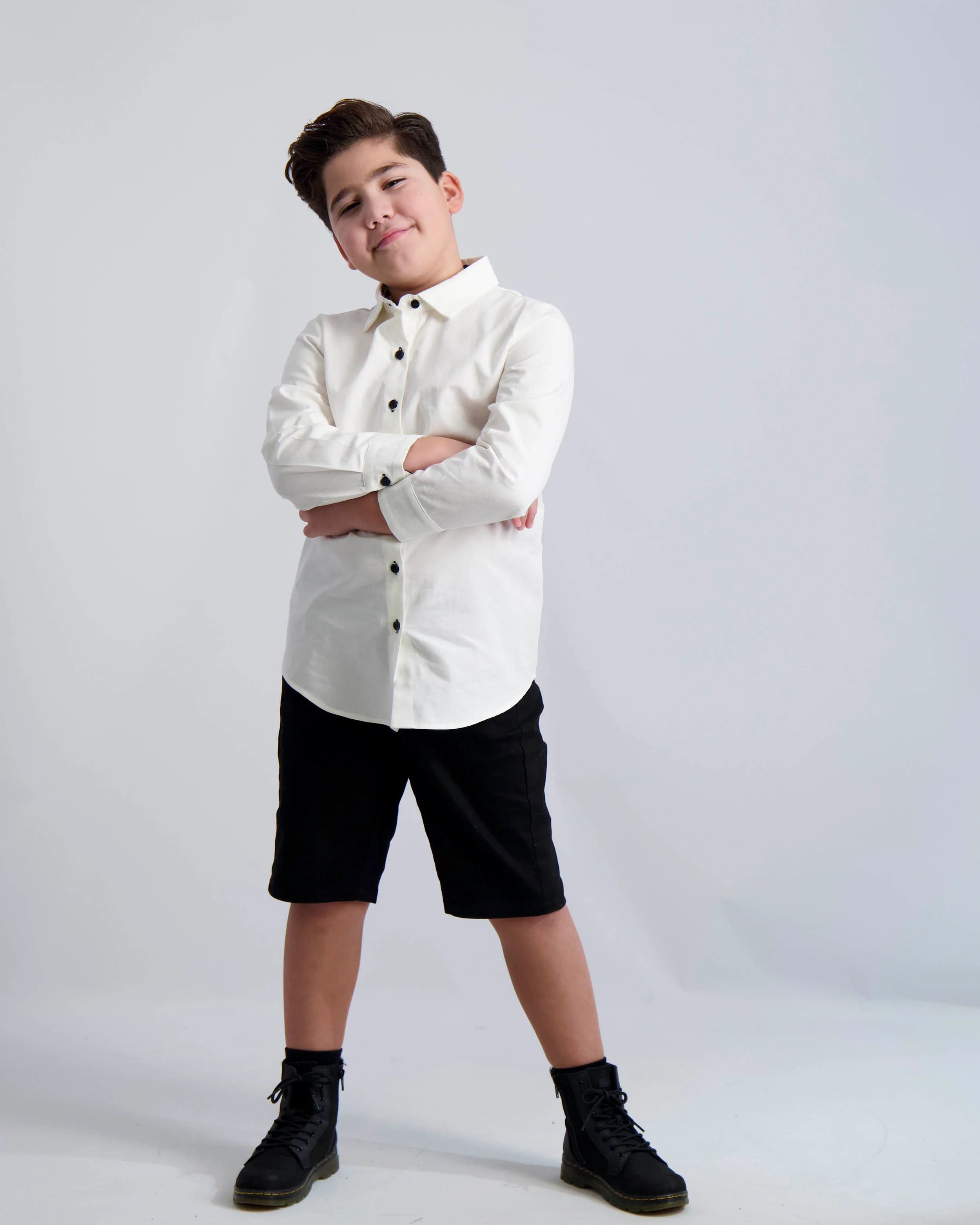 Black Buttons Long Sleeve Dress Shirt with Houndstooth Contrast - Image 5