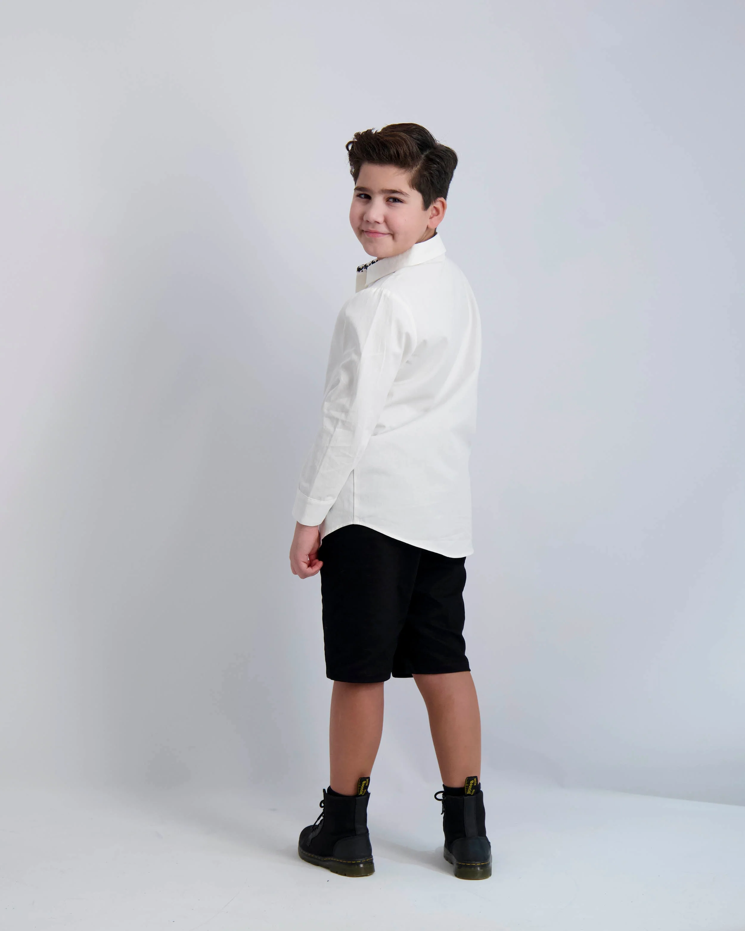 Black Buttons Long Sleeve Dress Shirt with Houndstooth Contrast - Image 8