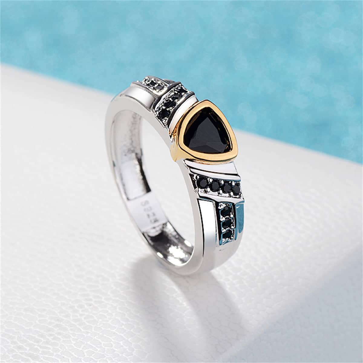 Black Crystal & Cubic Zirconia Triangle-Cut Ring - Image 5