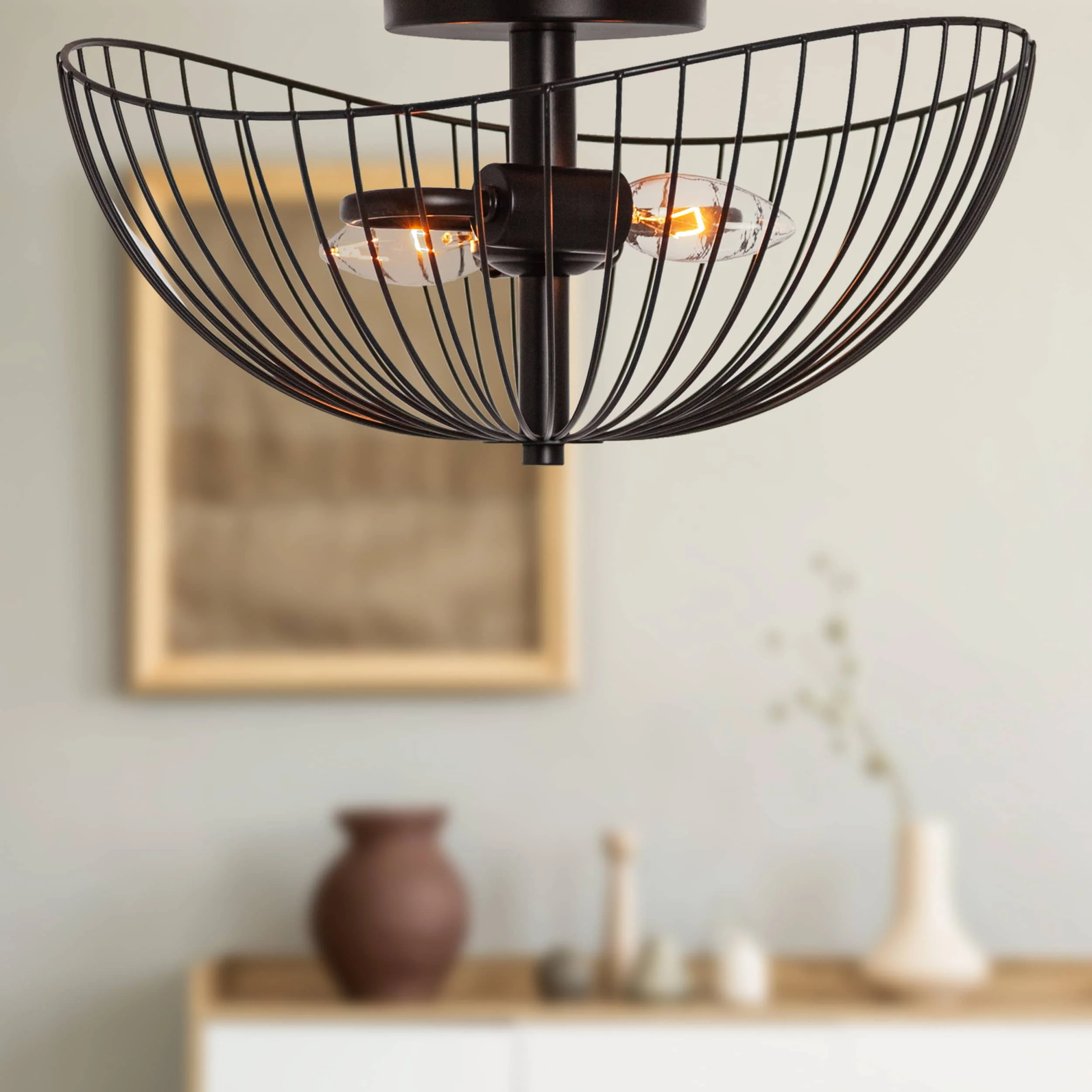 River of Goods Black Painted Metal Bowl Shade Ceiling Light - Image 4