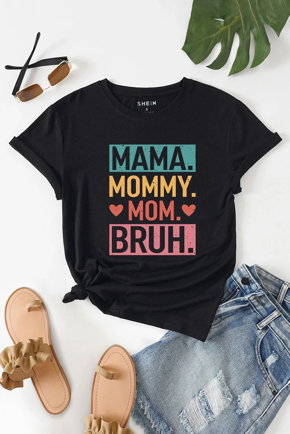 Black MAMA MOMMY MOM BRUH Letter Graphic Tee - Image 6