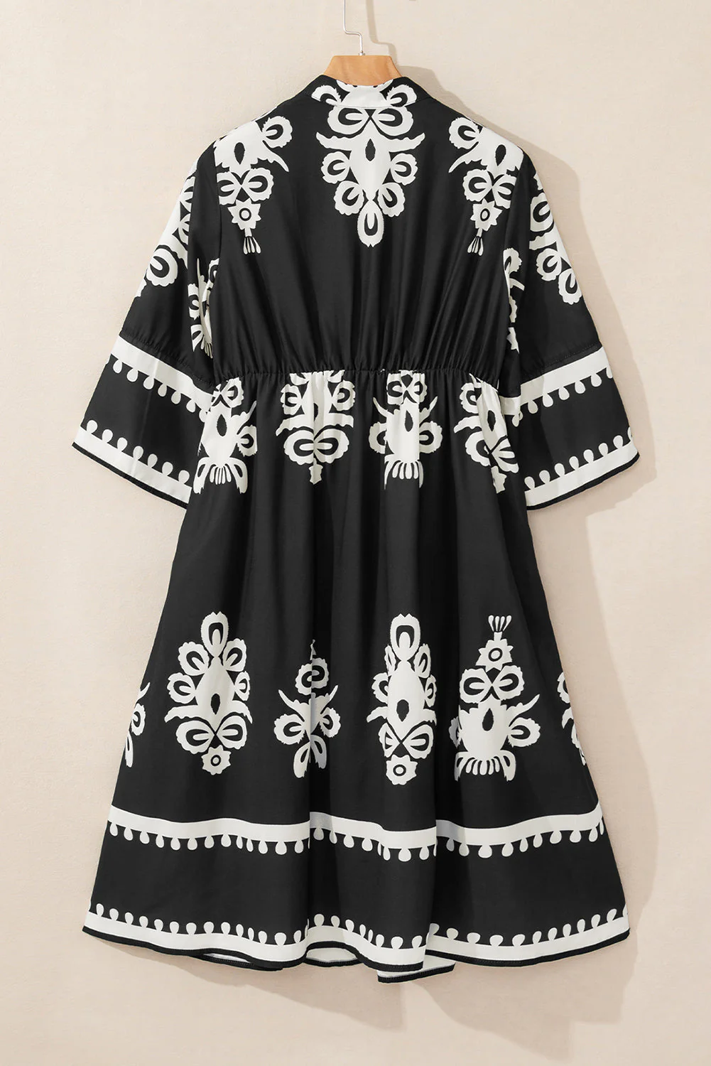 Black Western Geometric Print 3/4 Sleeve Loose Midi Dress - Image 7