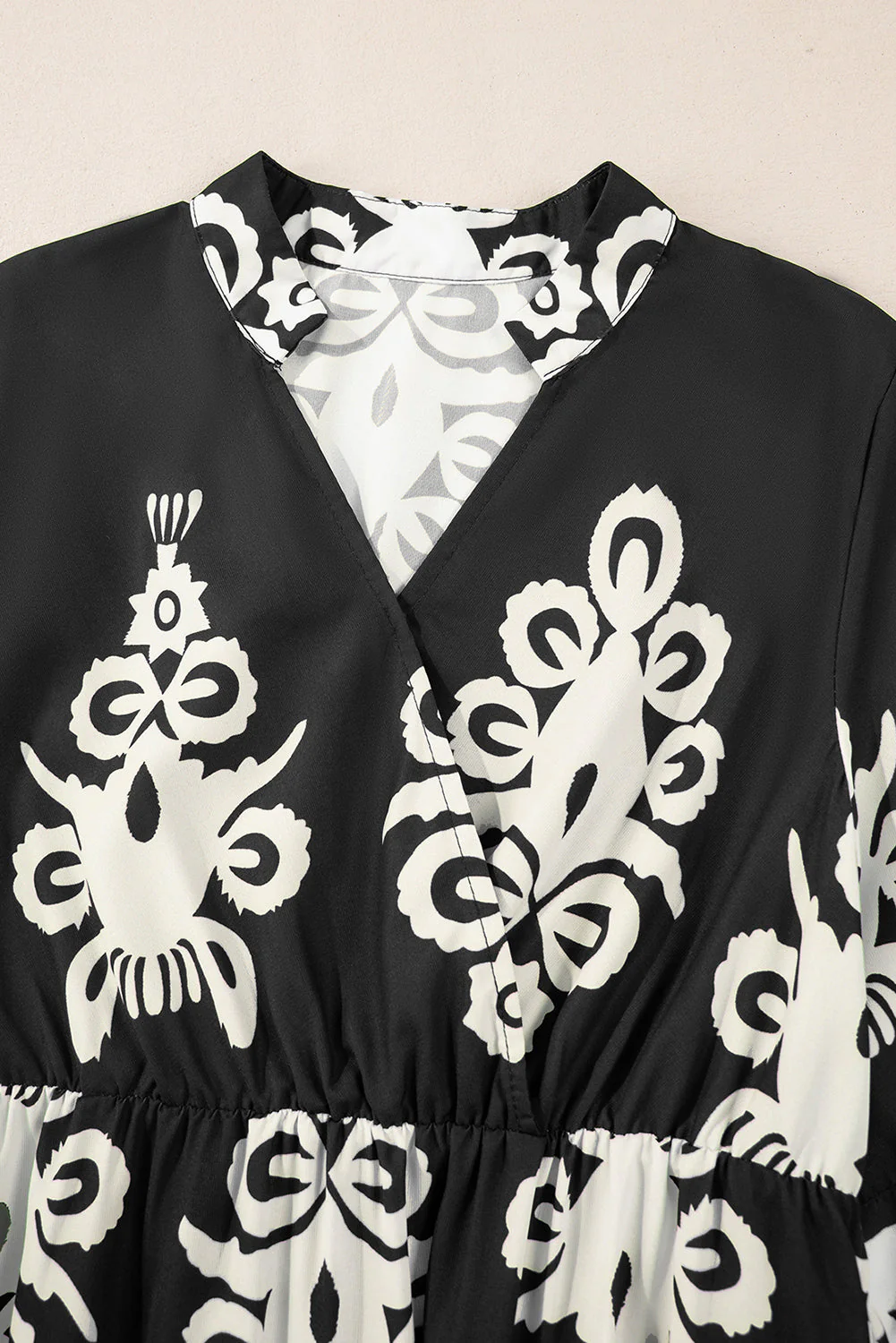 Black Western Geometric Print 3/4 Sleeve Loose Midi Dress - Image 8