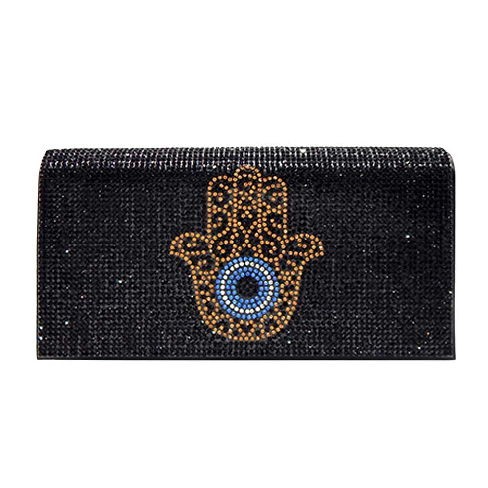 Bling Evil Eye Hamsa Hand Evening Clutch Crossbody Bag - Image 4
