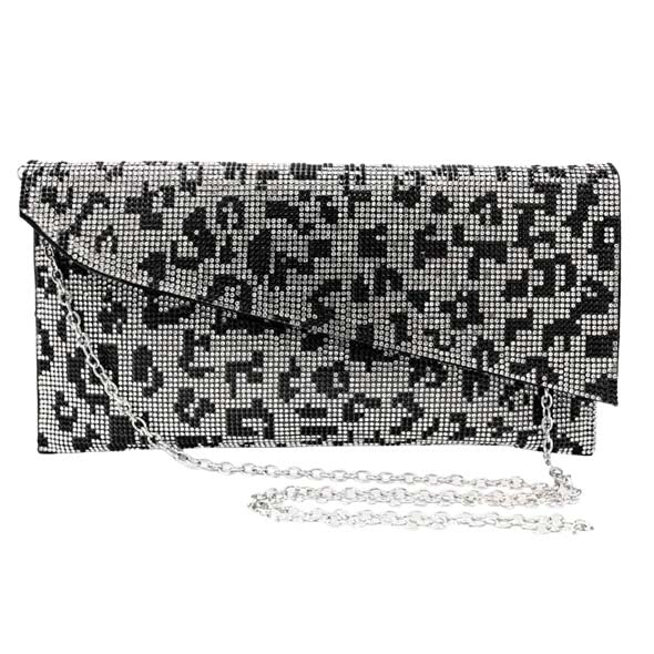 Bling Leopard Patterned Evening Clutch Crossbody Bag - Image 3