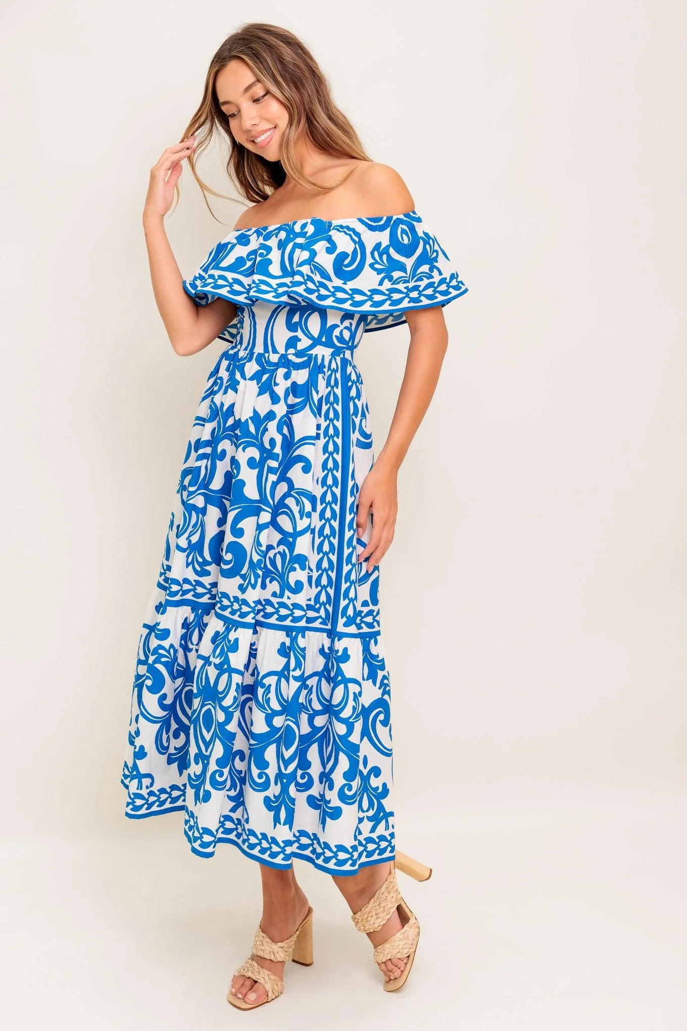 Bloom Serenade Blue Woven Midi Dress - Image 3