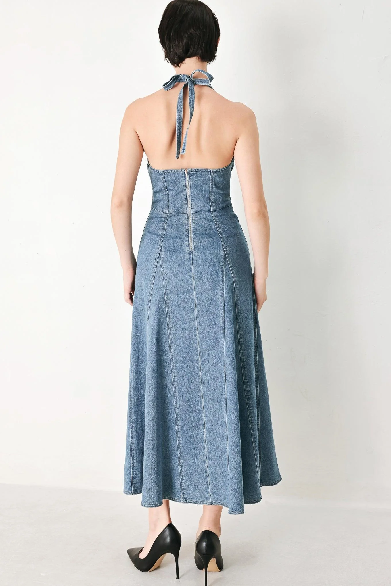 Blue Blossom Denim Midi Dress - Image 2