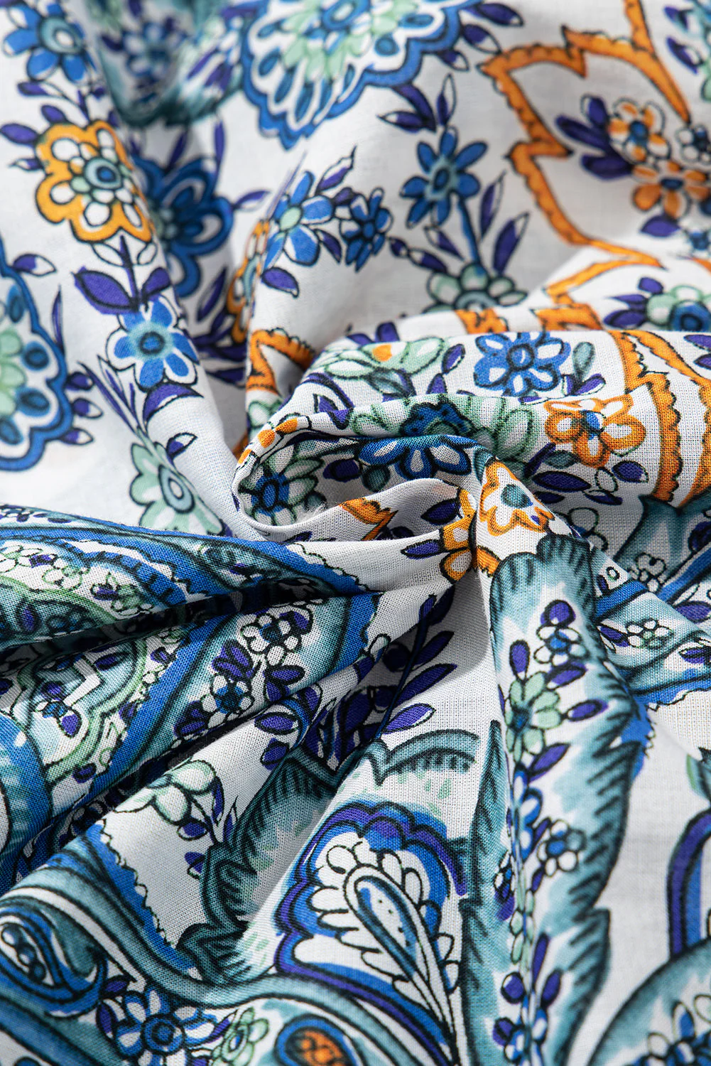 Blue Bohemian Paisley Floral V Neck Short Sleeve Mini Dress - Image 11