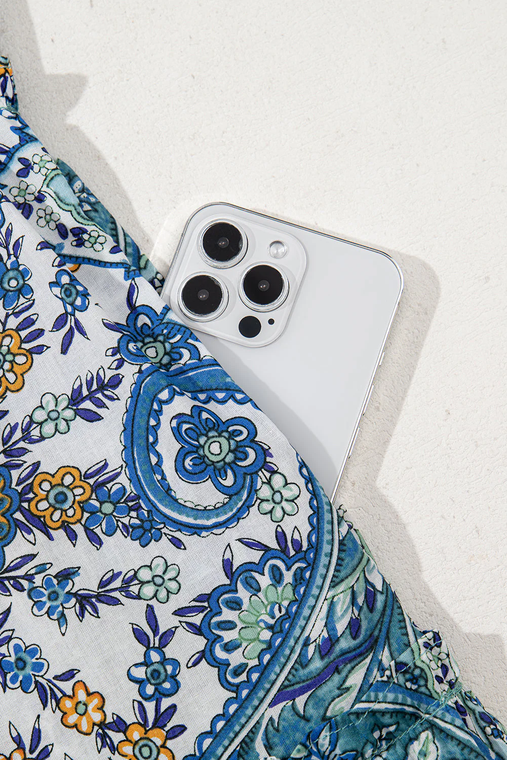 Blue Bohemian Paisley Floral V Neck Short Sleeve Mini Dress - Image 13