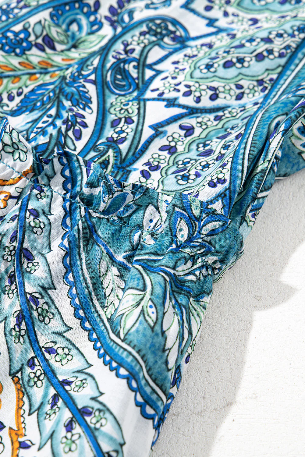Blue Bohemian Paisley Floral V Neck Short Sleeve Mini Dress - Image 8