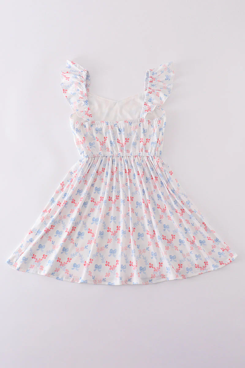 Blue bow lattice print mom&me dress - Image 4