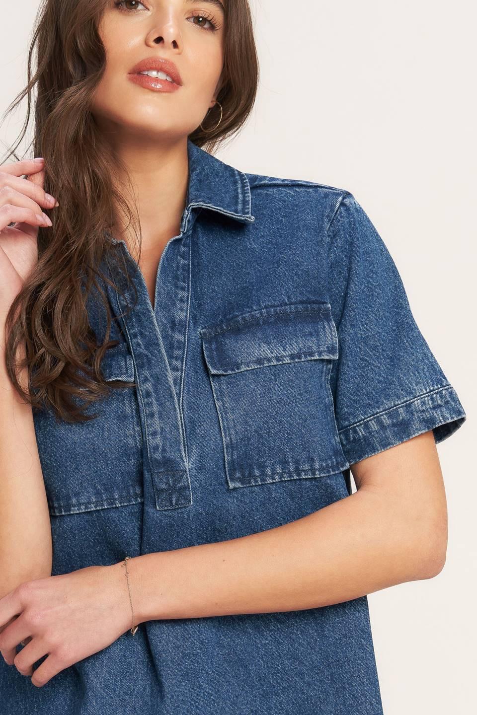 Blue Canvas Denim Mini Dress - Image 5