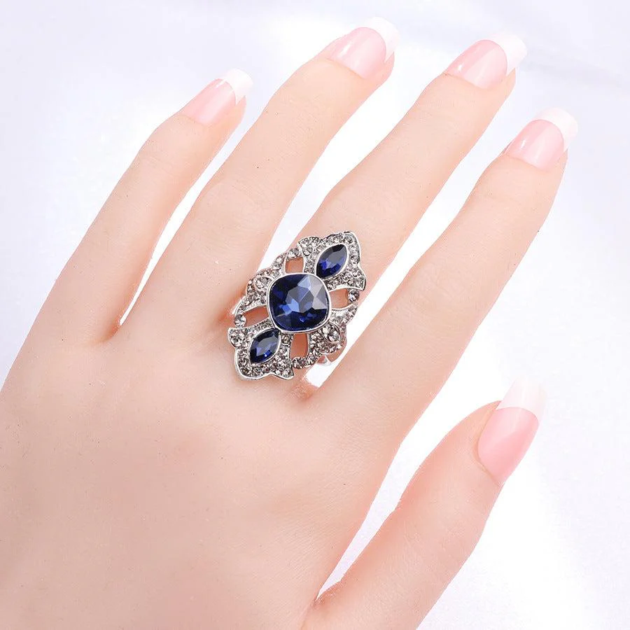 Blue Crystal & Cubic Zirconia Crown Band Ring - Image 3