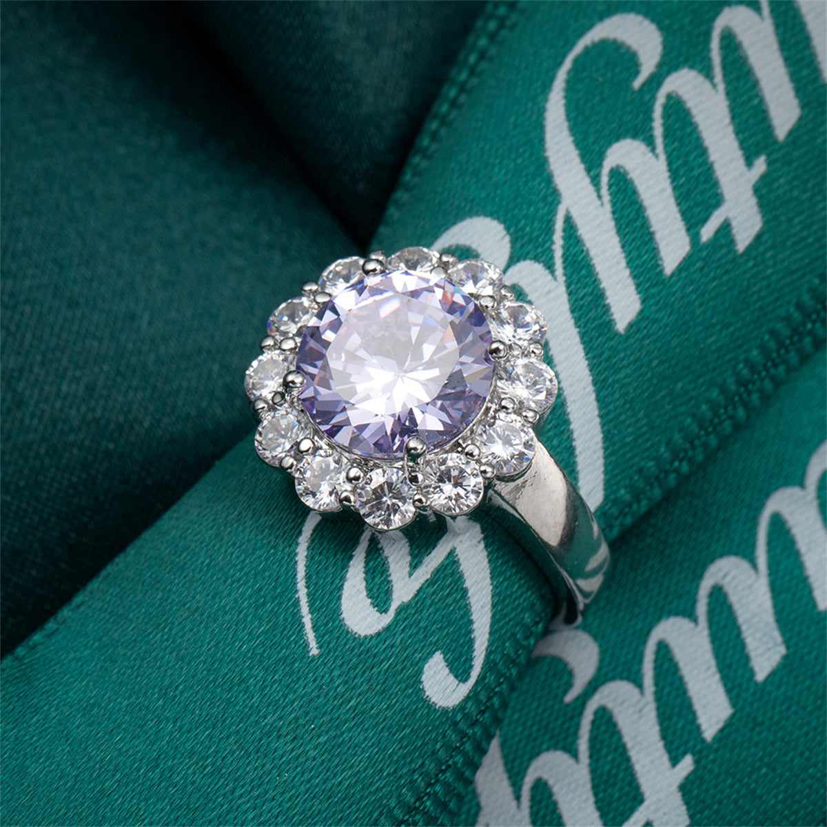 Blue Crystal & Cubic Zirconia Silvertone Halo Ring - Image 5