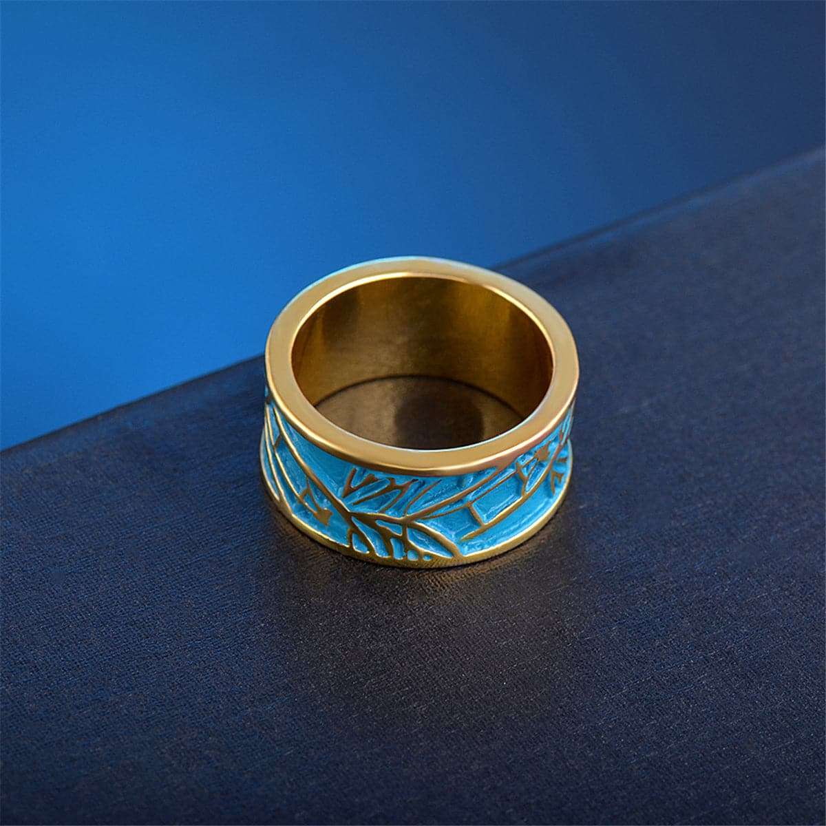 Blue Enamel & Goldtone Branch Band Ring - Image 2