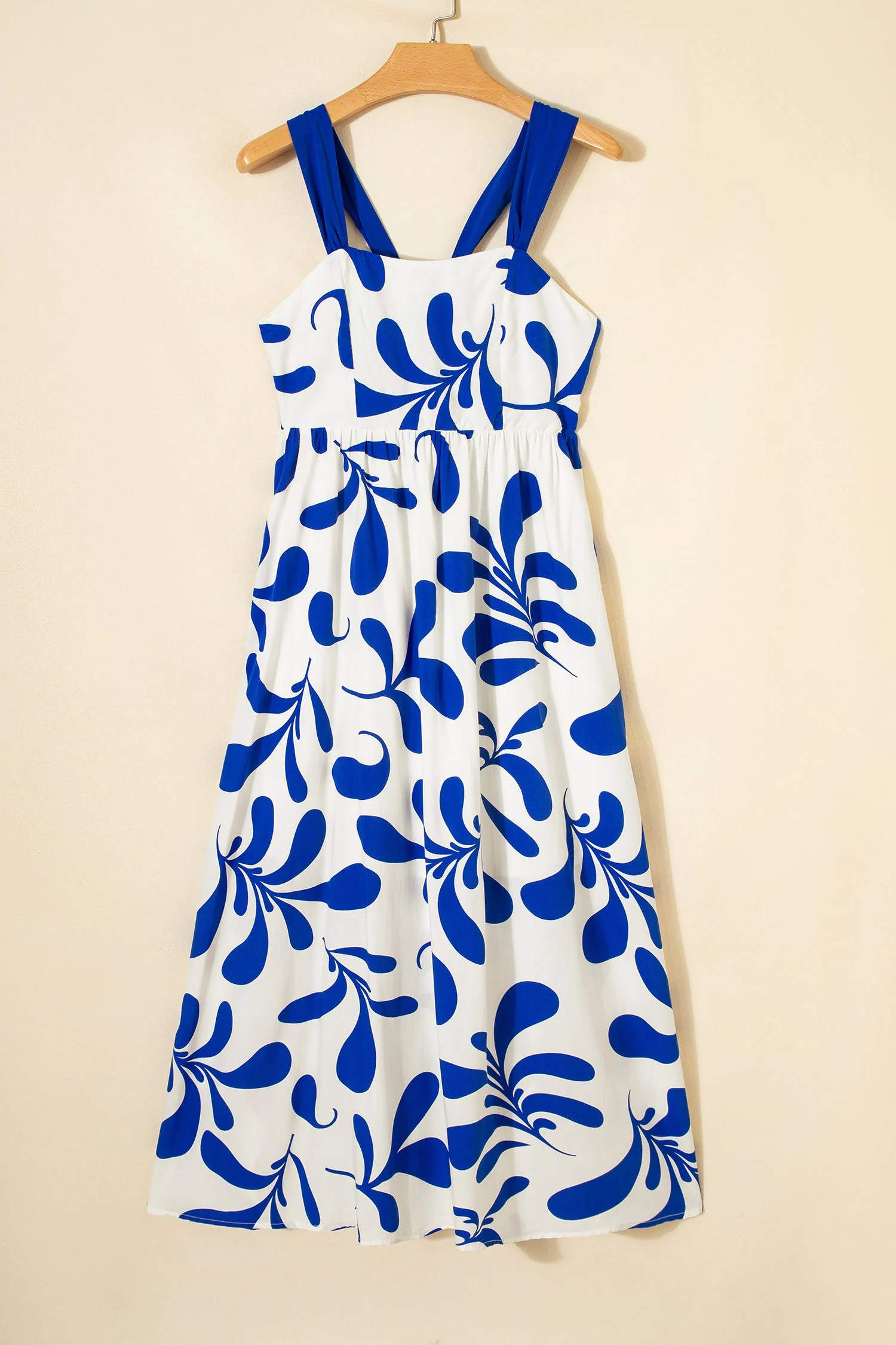 Blue Floral Print Crisscross Tie Back Sleeveless Long Dress - Image 6