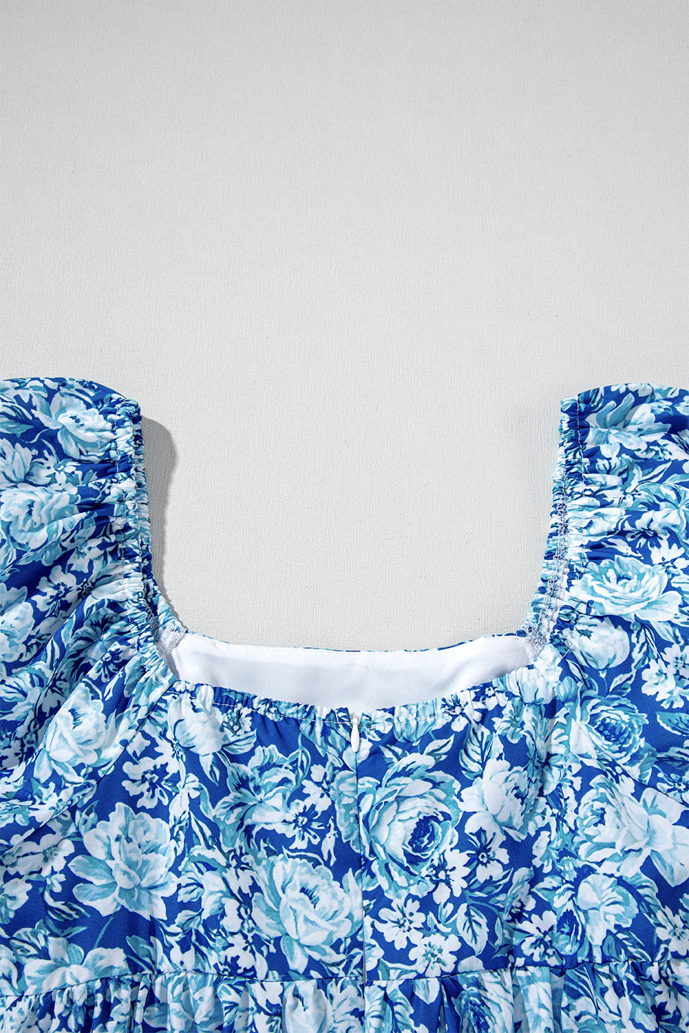 Blue Floral Puff Sleeve Babydoll Mini Dress - Image 8