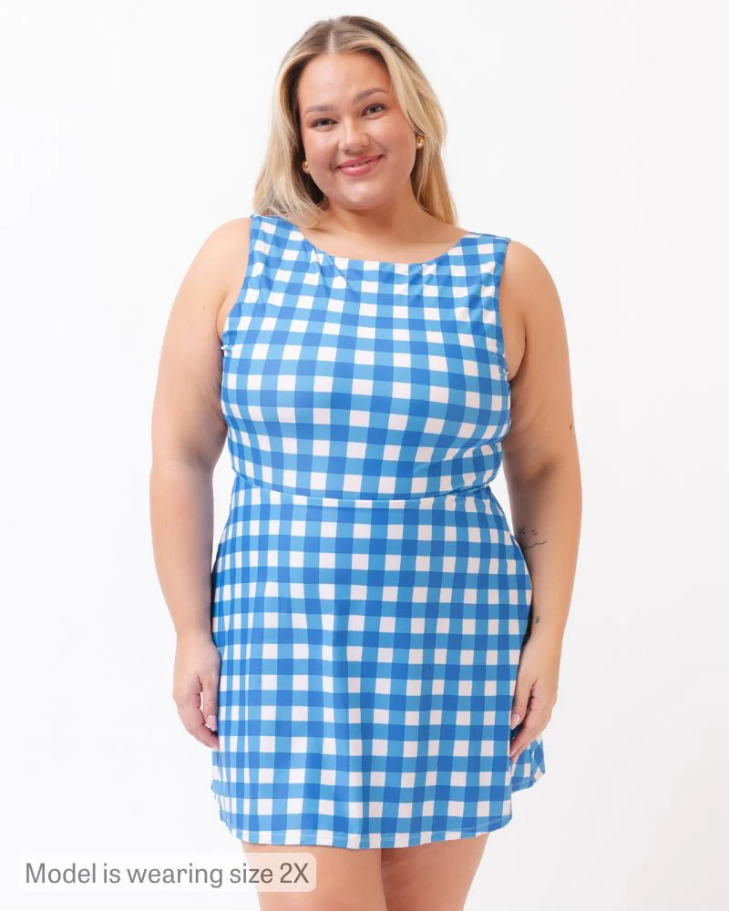 Blue Gingham Swim Dress - Image 7