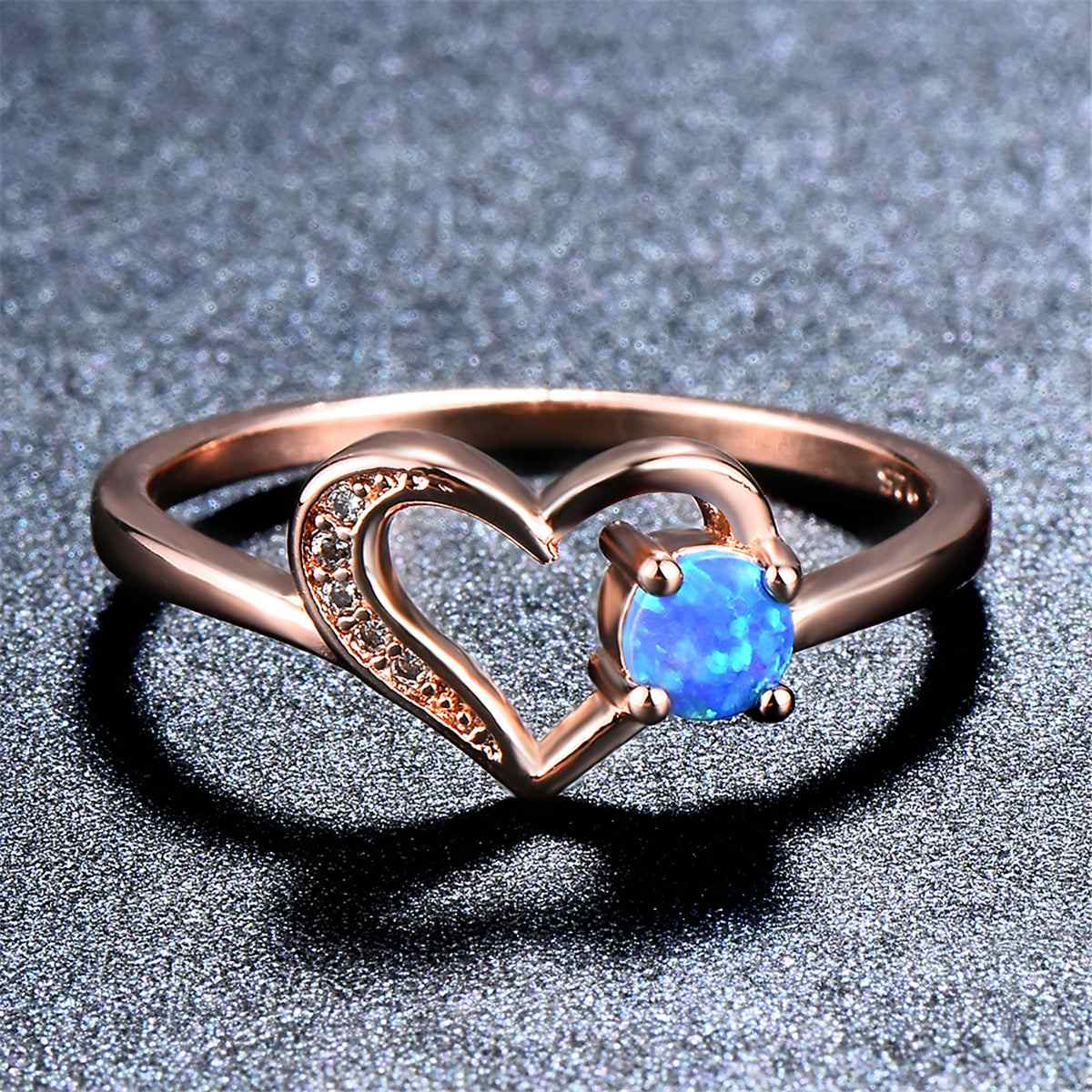 Blue Opal & Rose Goldtone Open Heart Ring - Image 2