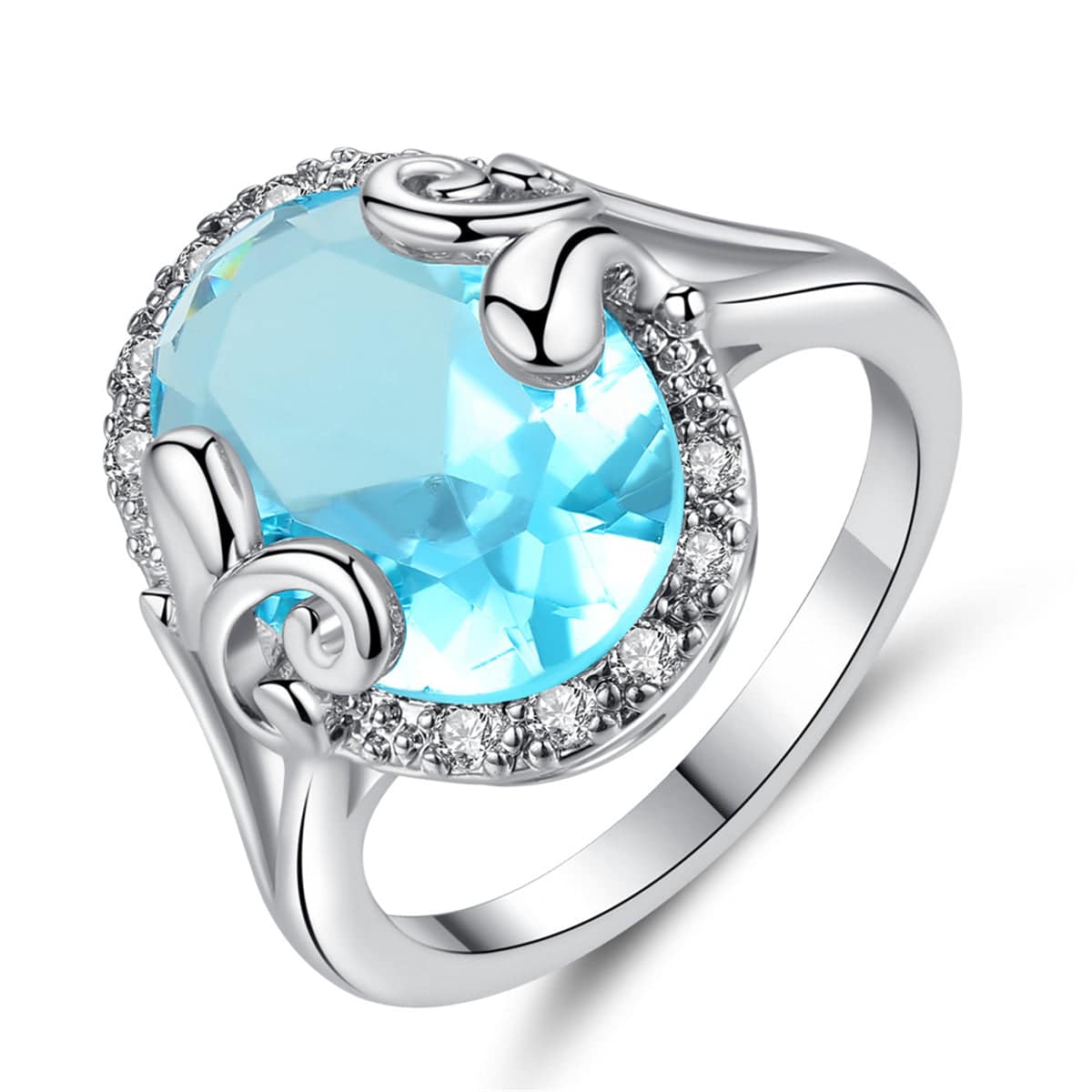 Blue Topaz & Cubic Zirconia Oval Halo Ring - Image 7