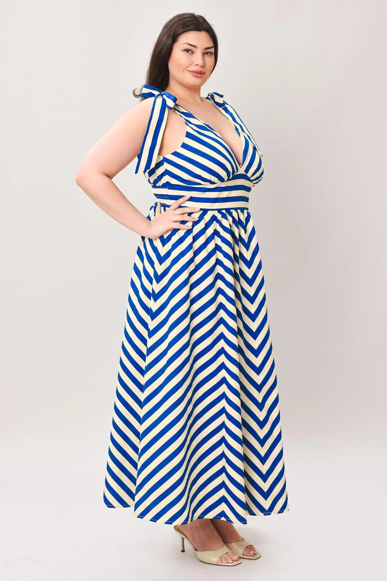 Blue Voyage Stripe Woven Midi Dress - Image 10