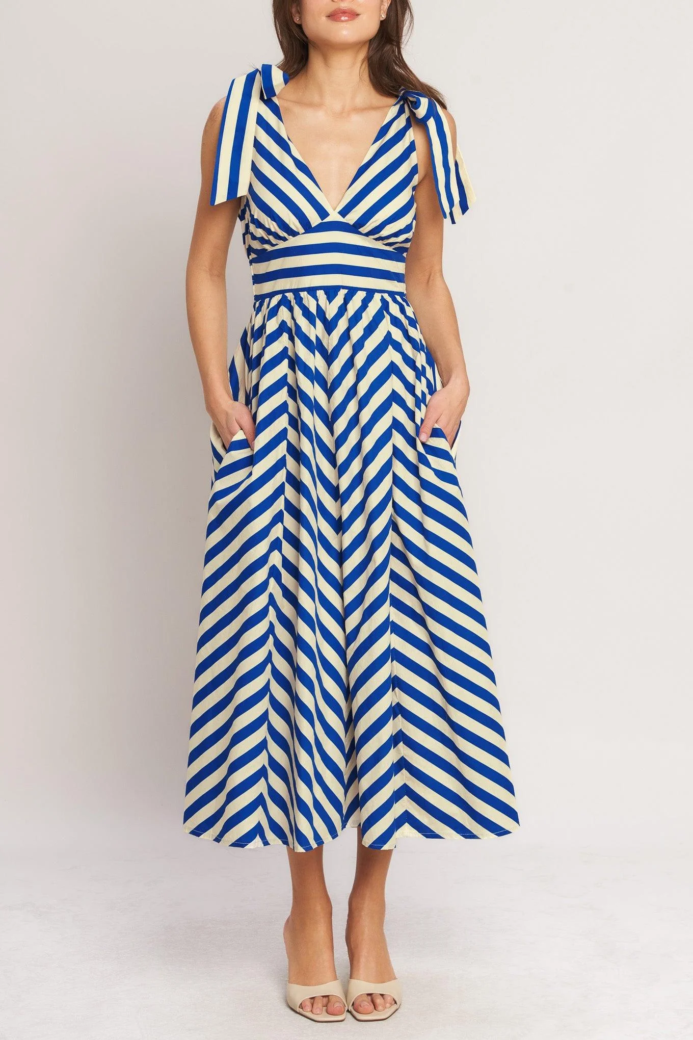 Blue Voyage Stripe Woven Midi Dress - Image 6