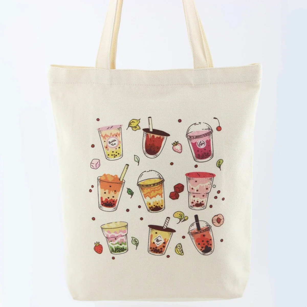 Boba Tea Tote Bag – Cream Canvas with Keychain & Enamel Pin - Image 5