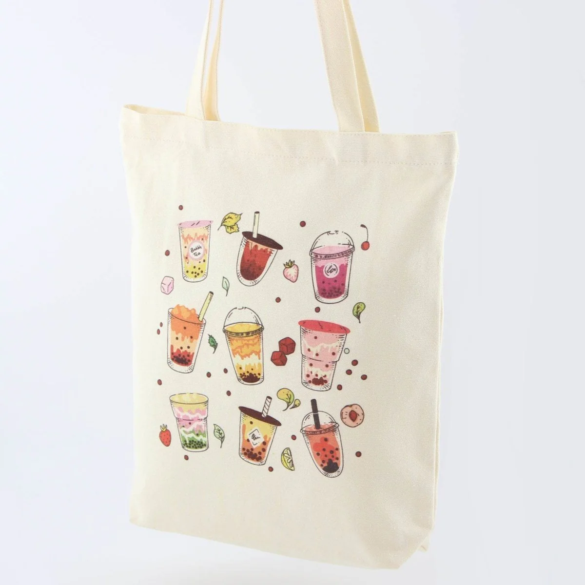 Boba Tea Tote Bag – Cream Canvas with Keychain & Enamel Pin - Image 6