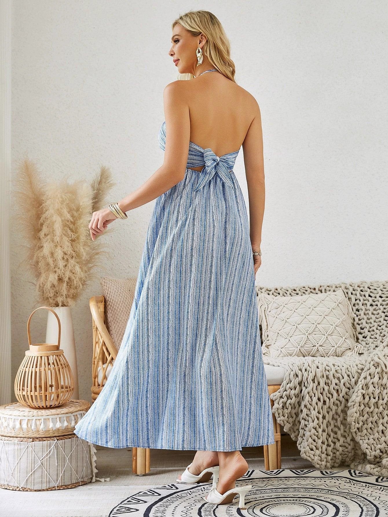 Bohemian Halter Maxi Dress - Women's Summer Sleeveless Flowy Beach Dress - Image 2