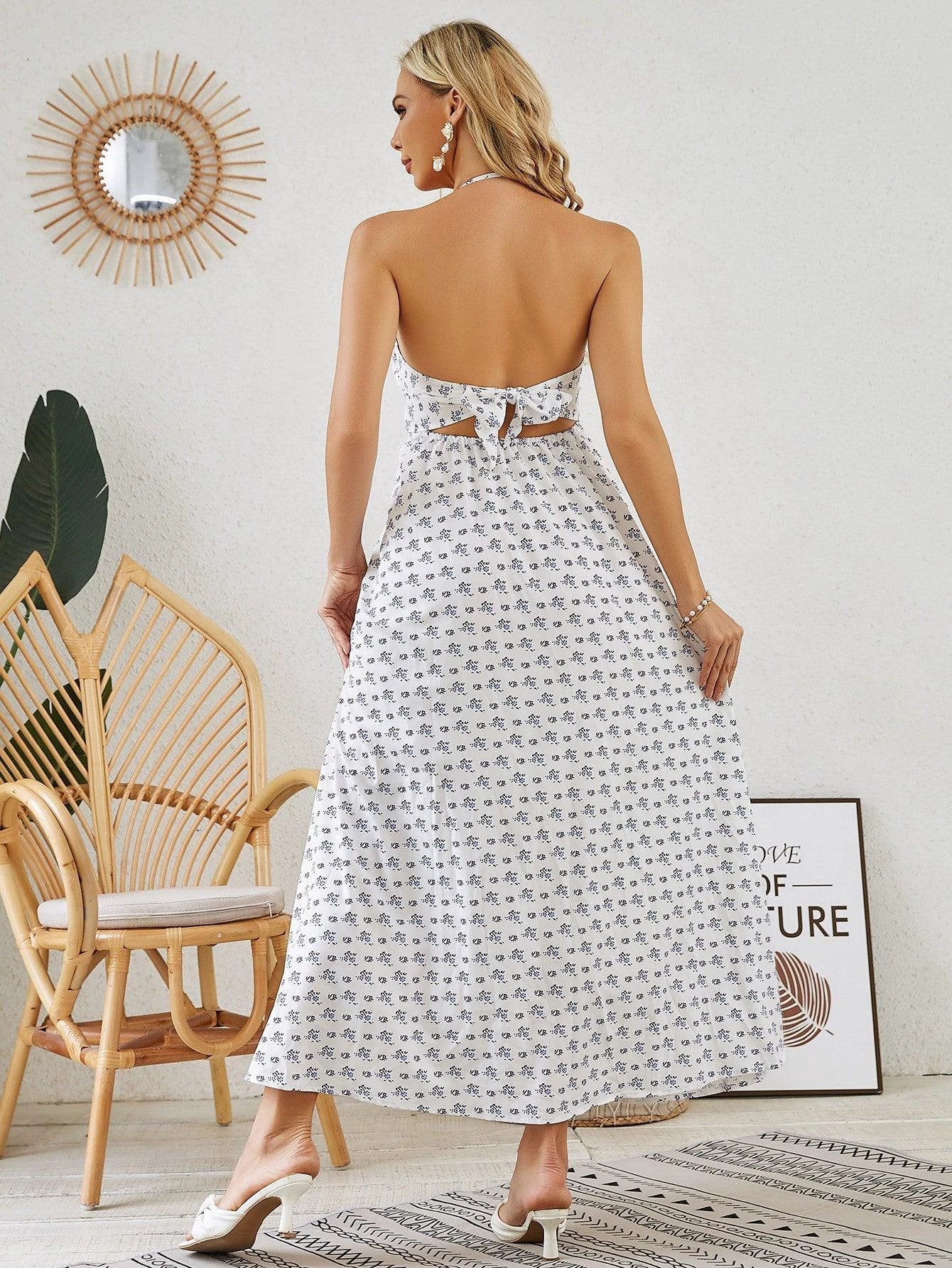 Bohemian Halter Maxi Dress - Women's Summer Sleeveless Flowy Beach Dress - Image 5