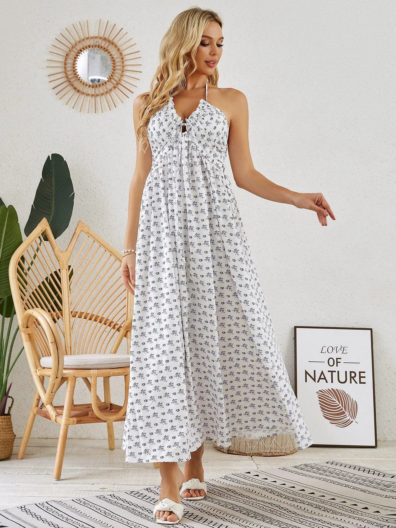 Bohemian Halter Maxi Dress - Women's Summer Sleeveless Flowy Beach Dress - Image 6