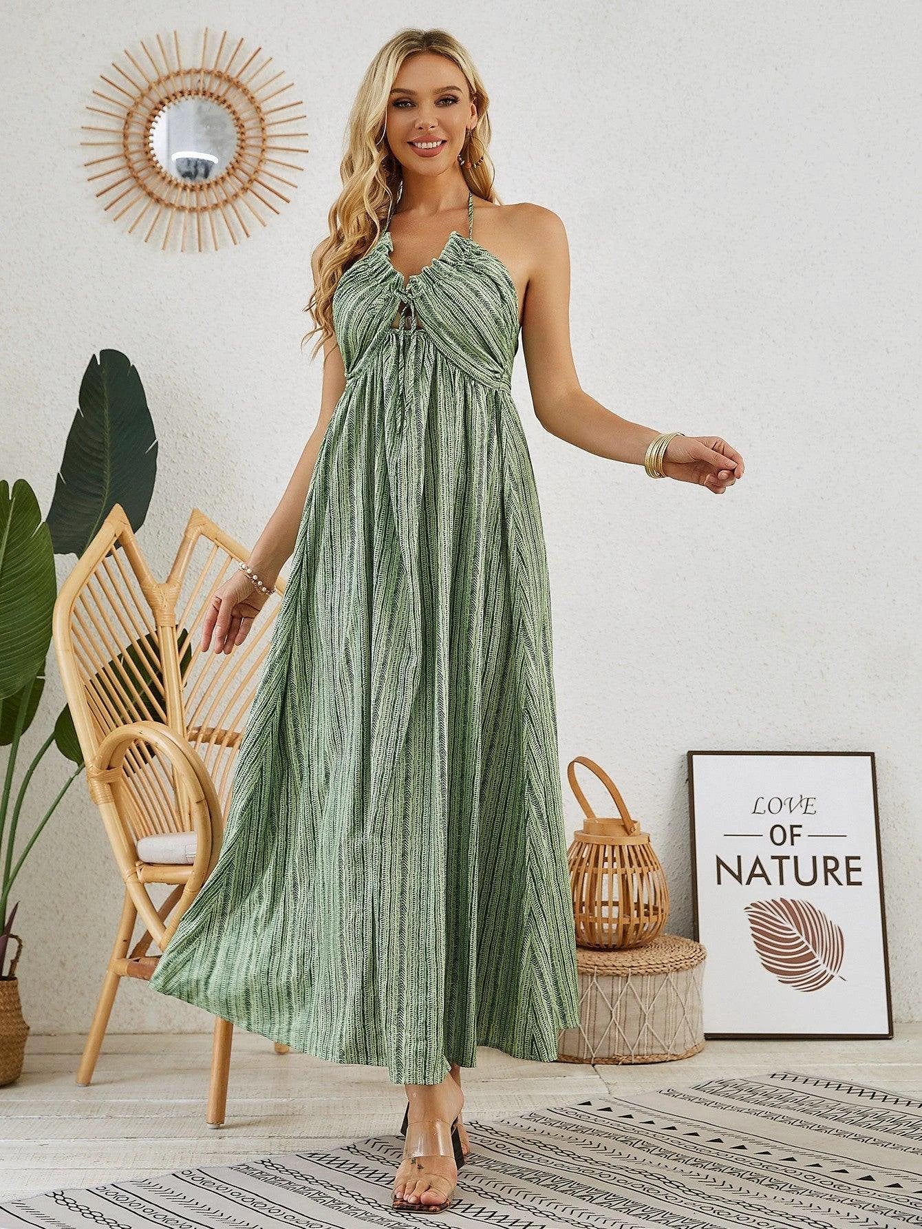 Bohemian Halter Maxi Dress - Women's Summer Sleeveless Flowy Beach Dress - Image 4