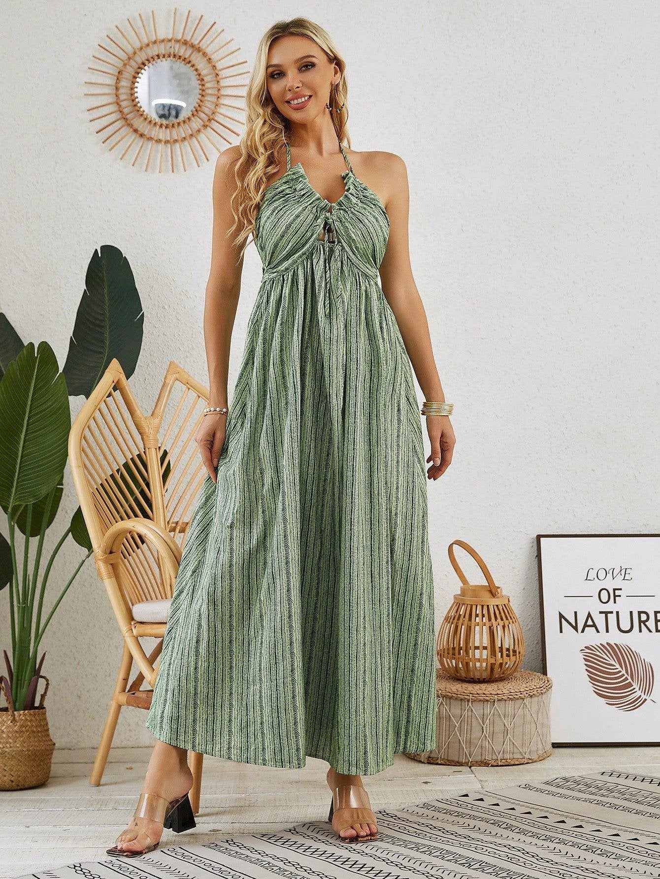 Bohemian Halter Maxi Dress - Women's Summer Sleeveless Flowy Beach Dress - Image 5