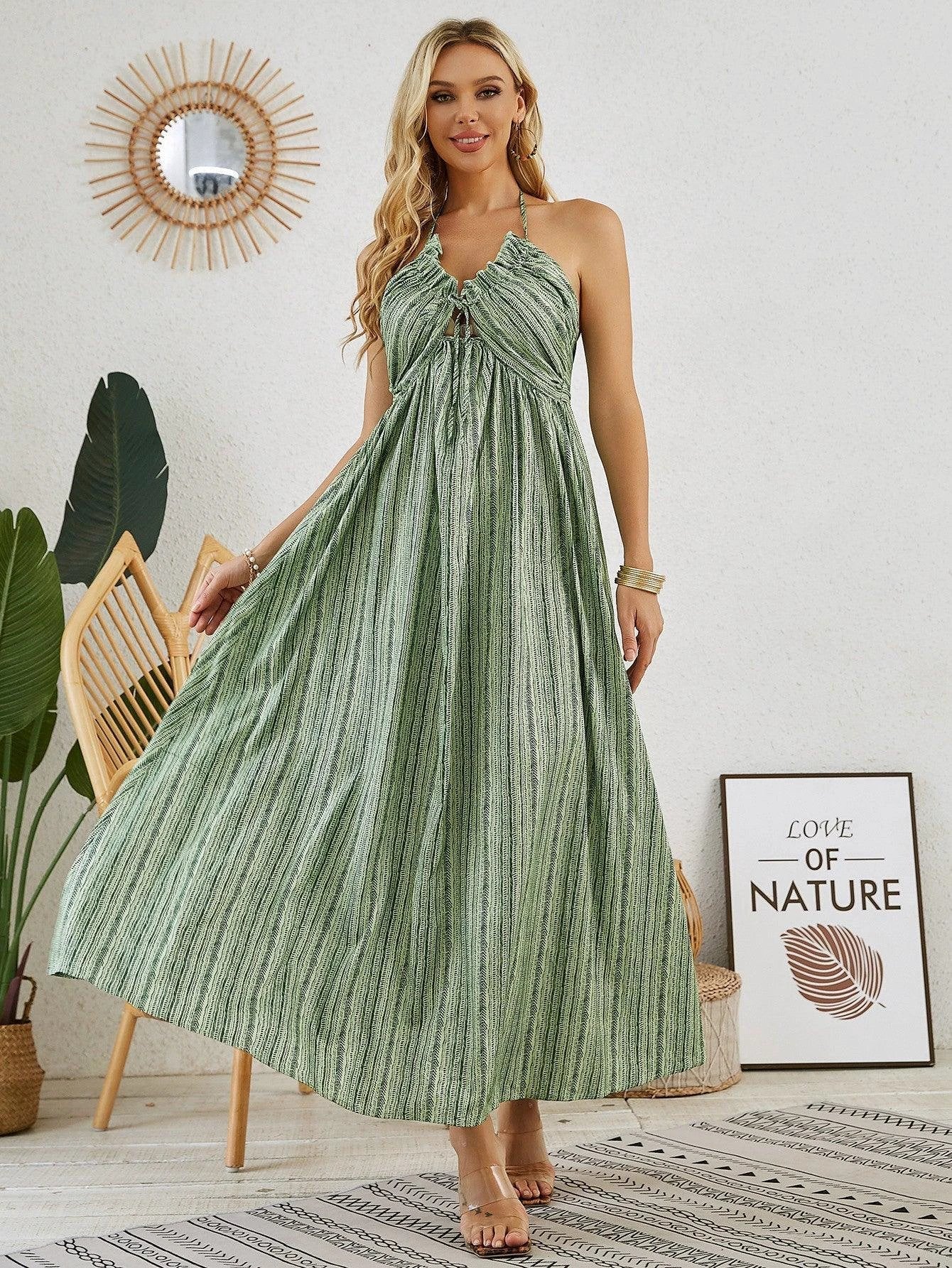 Bohemian Halter Maxi Dress - Women's Summer Sleeveless Flowy Beach Dress - Image 6