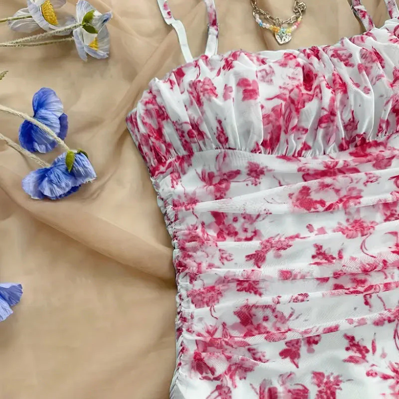 Boho Floral Spaghetti Strap Mini Dress – Ruched Ruffle Hem Vacation Sundress - Image 7