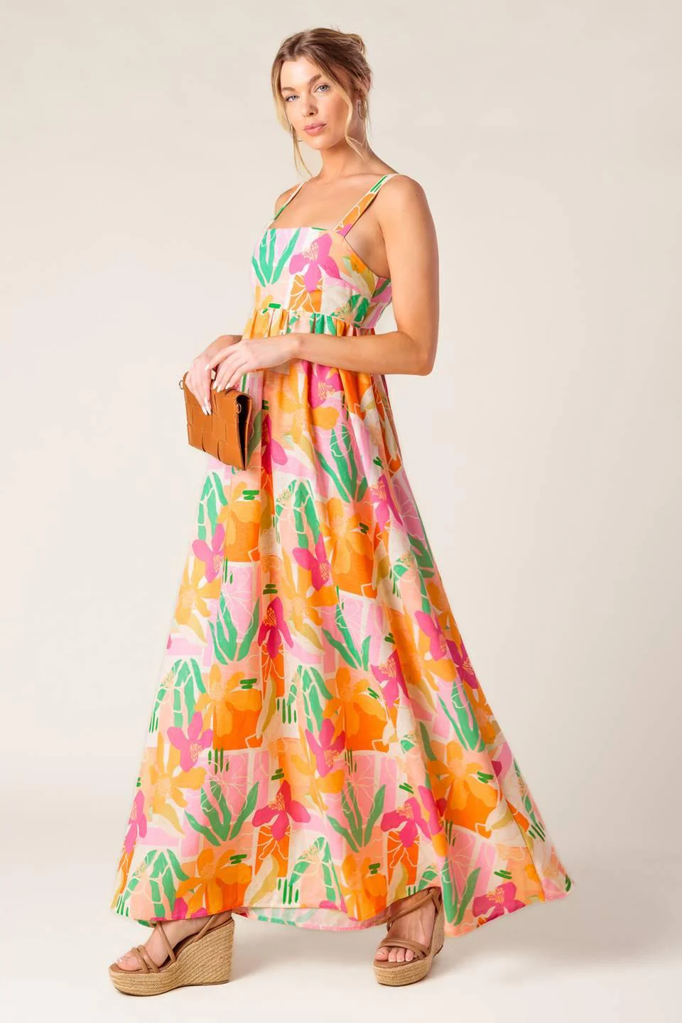 Bon Voyage Pink Orange Woven Maxi Dress - Image 4