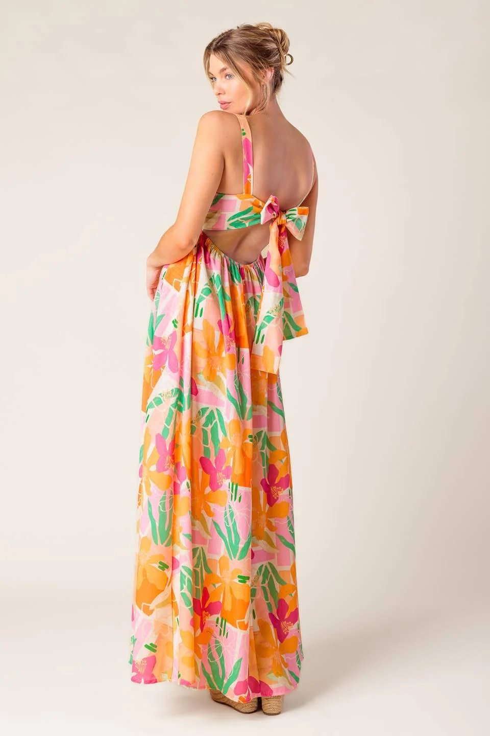 Bon Voyage Pink Orange Woven Maxi Dress - Image 7