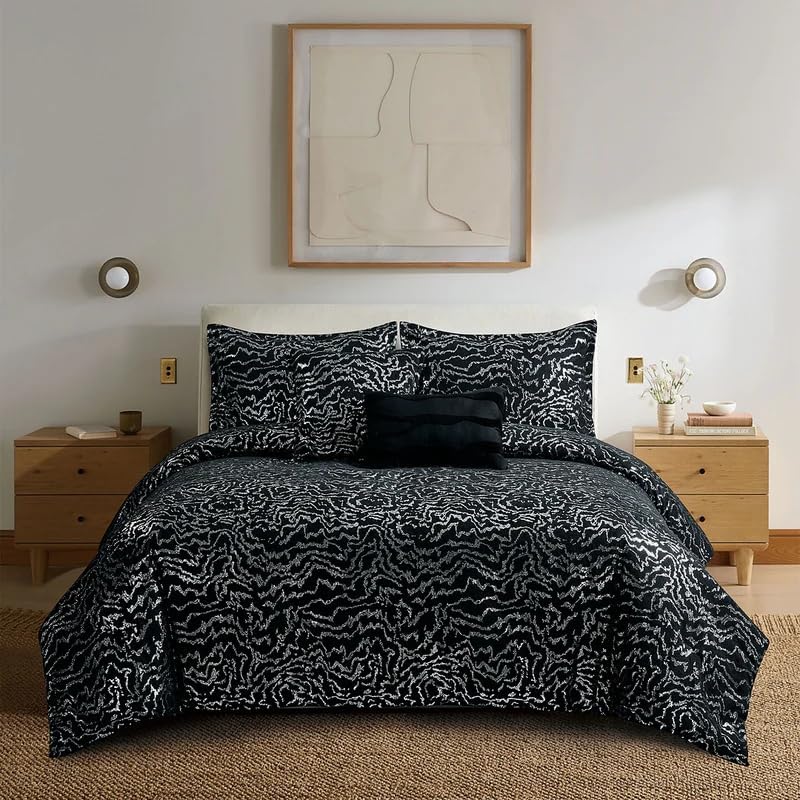 Botanical 5-Piece Comforter Set - Pintuck Bedding with Abstract Wave Design - Image 7